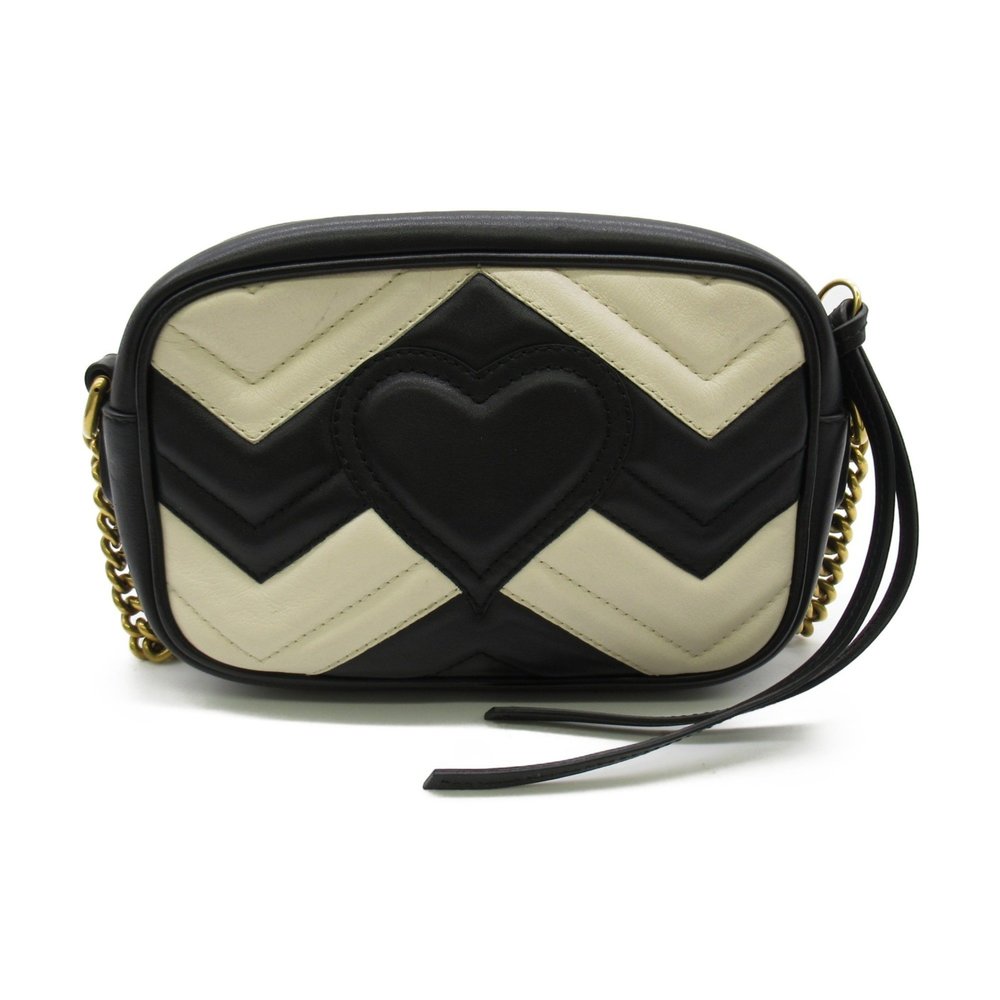 GUCCI Shoulder Bag Black White leather 448065 - Picture 2 of 9